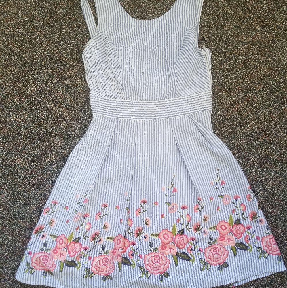 🌸 3 for $20 Blue floral dress with stripes, size 3/small